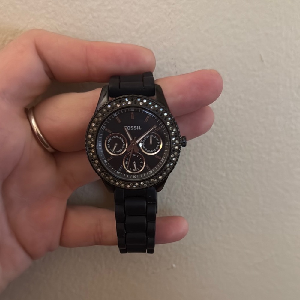 Fossil Black Watch with Crystal Accents